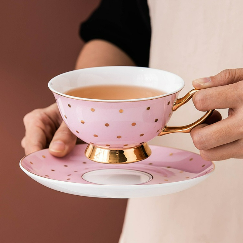 Mug Tea Coffee - Керамические розовые кофейные кружки с блюдцами,