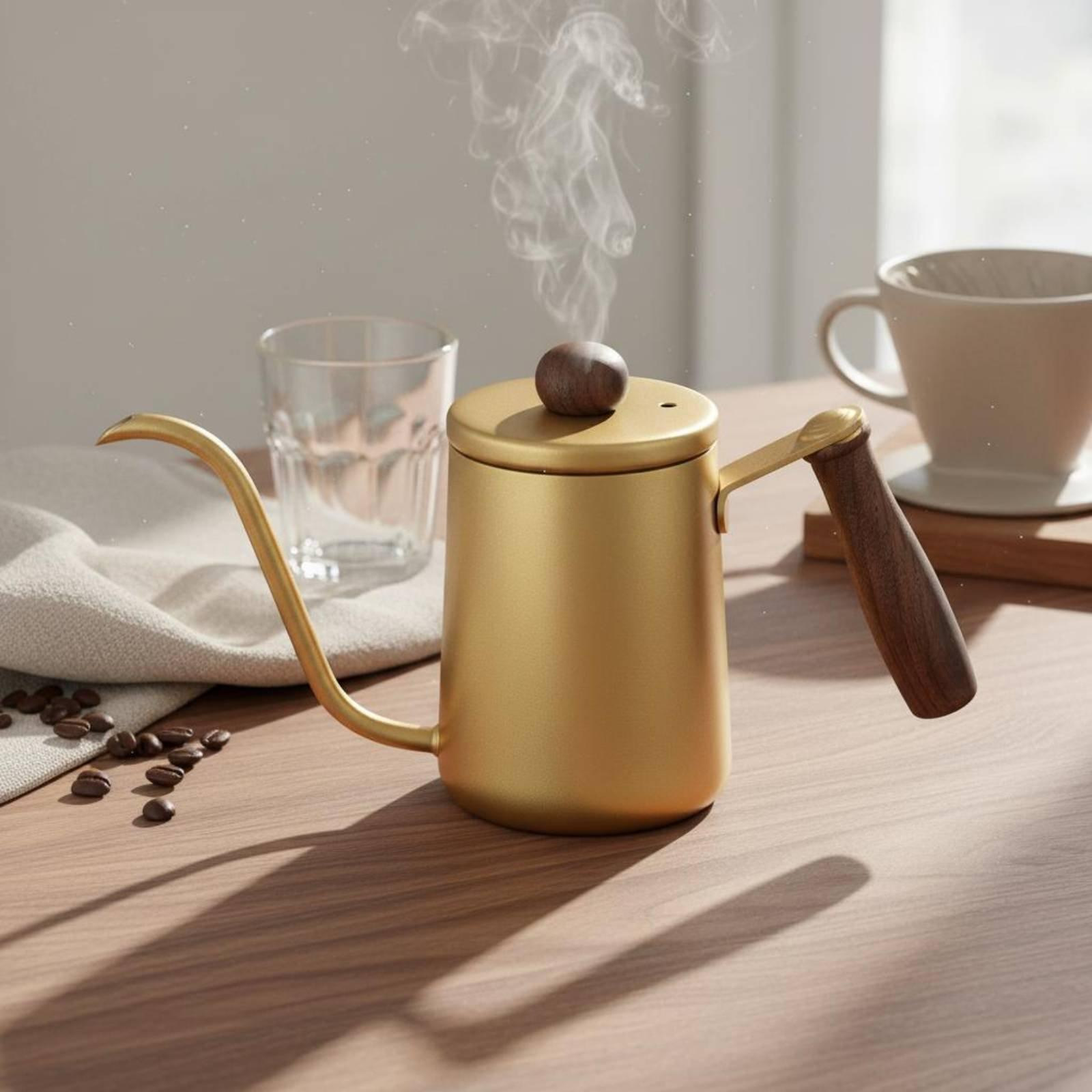 Pour Over Kettle - Японский кофейник с деревянной ручкой, термостойкий,